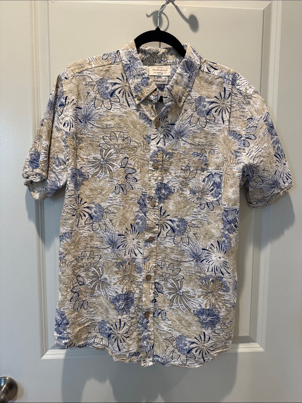 Weatherproof Blue & Tan Floral Short-Sleeve Button-Down Shirt